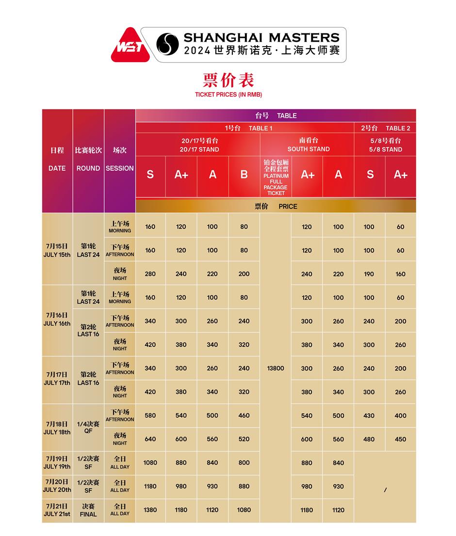 tickets for shanghai snooker masters go on sale