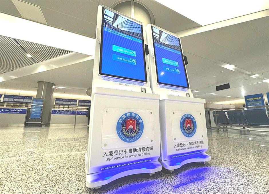 self-service machines cut arrival card queue for overseas passengers at hongqiao airport