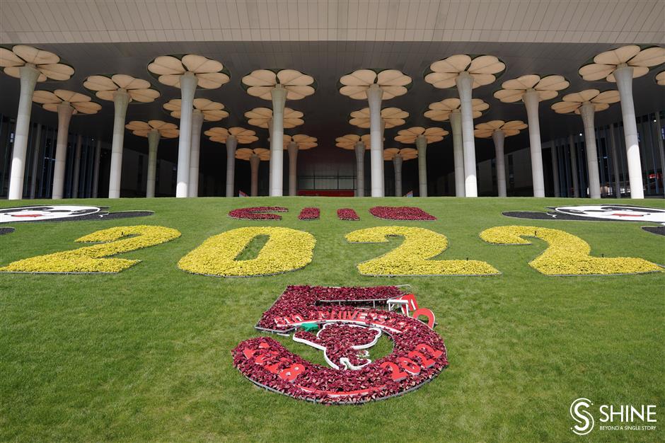 convention center colorfully landscaped ahead of ciie