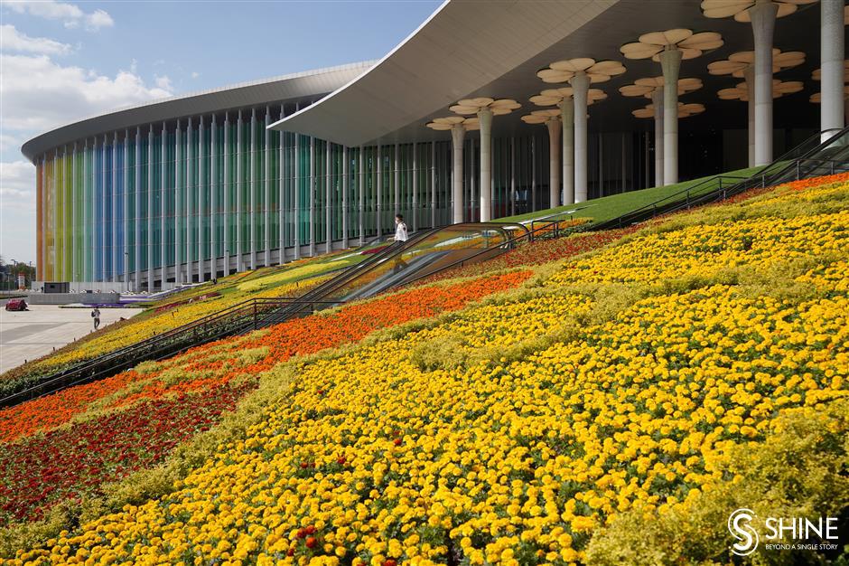 convention center colorfully landscaped ahead of ciie