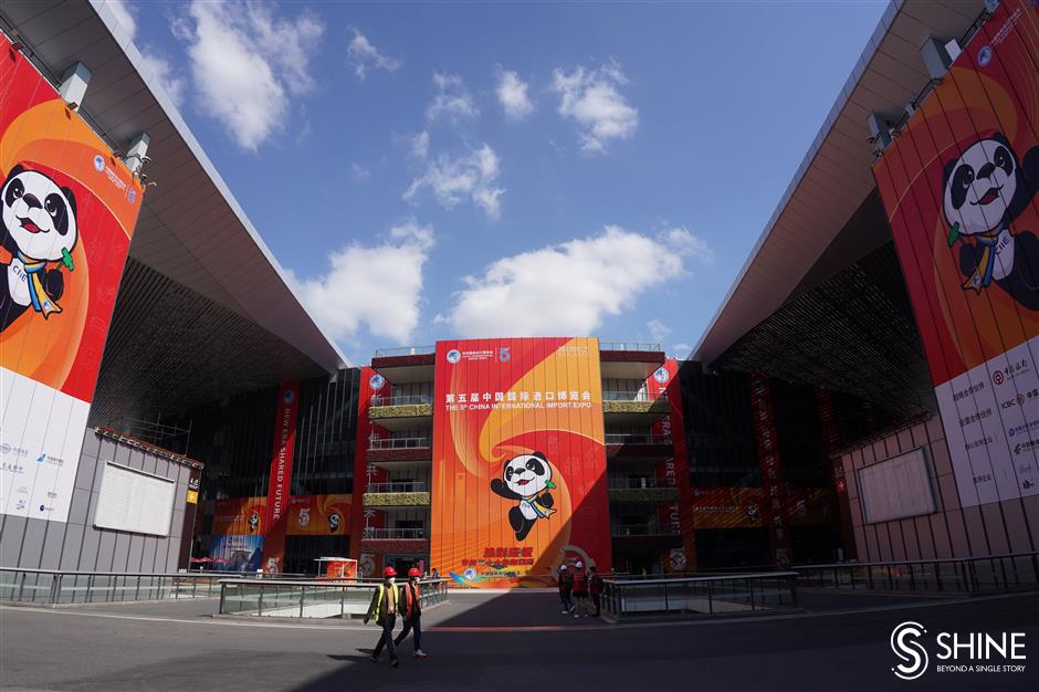 convention center colorfully landscaped ahead of ciie